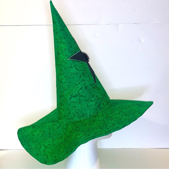 Handcrafted Halloween Witch Hat Green Black One-of-a-Kind Wicked Elphaba - Picture 5 of 6